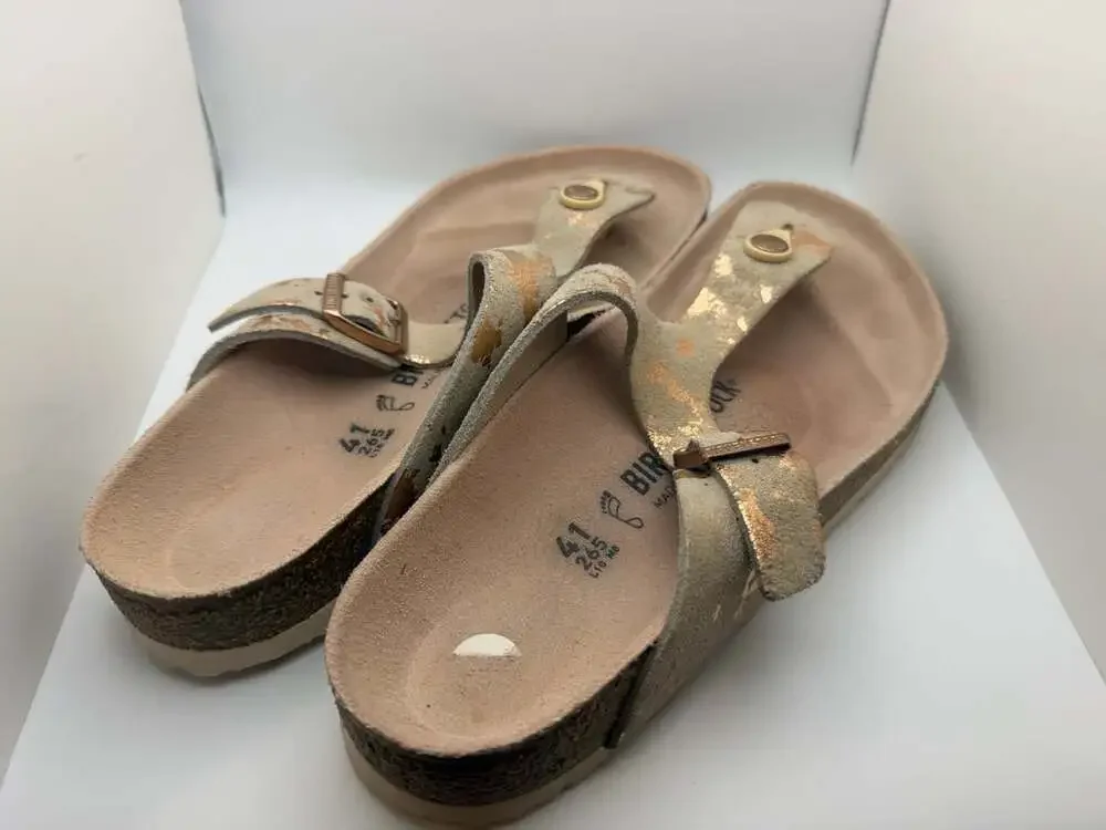 Birkenstock Gizeh Size 41 Regular Metallic Rose Copper Suede Thong